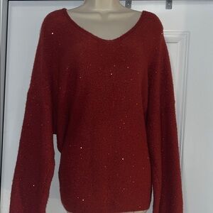 EVRI Red V-Neck Sweater with Subtle Sparkle